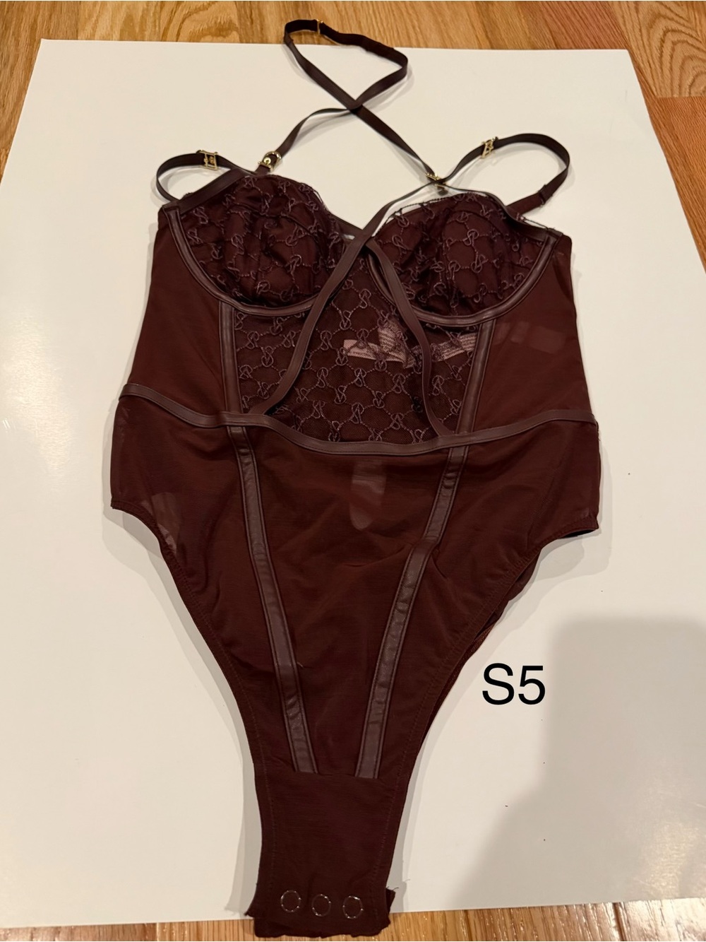 Victoria Secret Sheer Lace Underwire Bodysuit in Deep Brown
